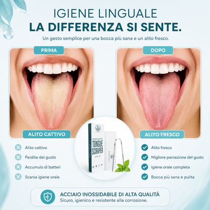 Raschietto Linguale — Acciaio Inox con Custodia da Viaggio