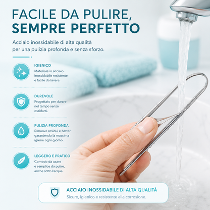 Raschietto Linguale — Acciaio Inox con Custodia da Viaggio