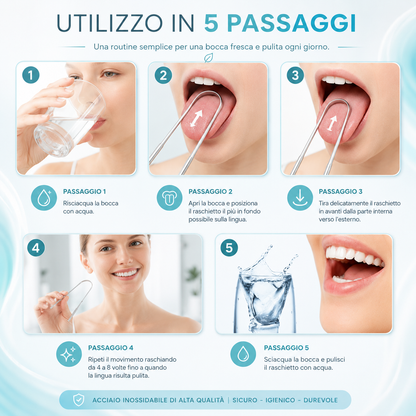 Raschietto Linguale — Acciaio Inox con Custodia da Viaggio